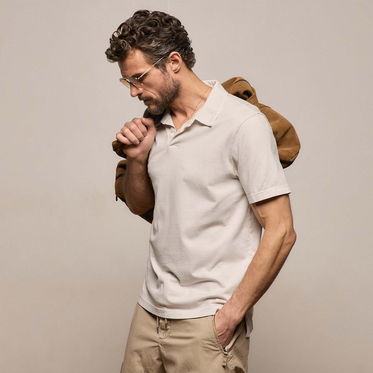 Sueded Jersey Polo in Pearl Pigment | James Perse Los Angeles