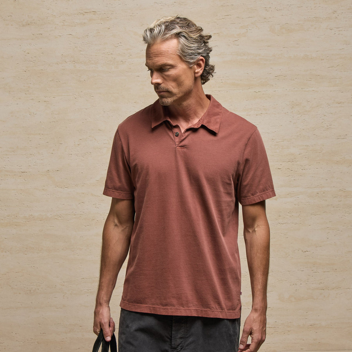 Sueded Jersey Polo in Red Clay Pigment | James Perse Los Angeles