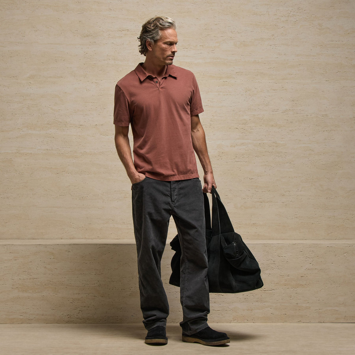 Sueded Jersey Polo in Red Clay Pigment | James Perse Los Angeles