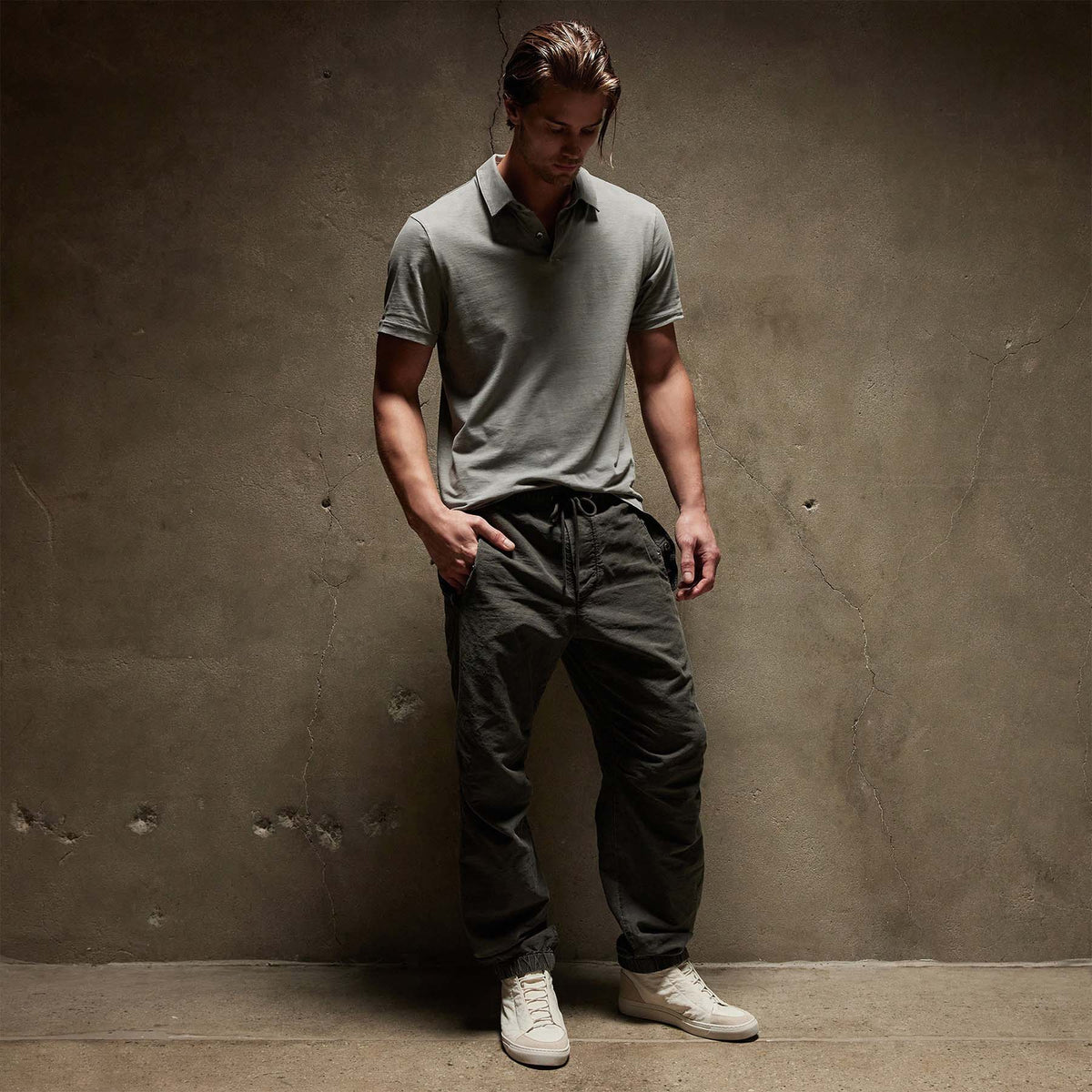 Sueded Jersey Polo in String Pigment | James Perse Los Angeles