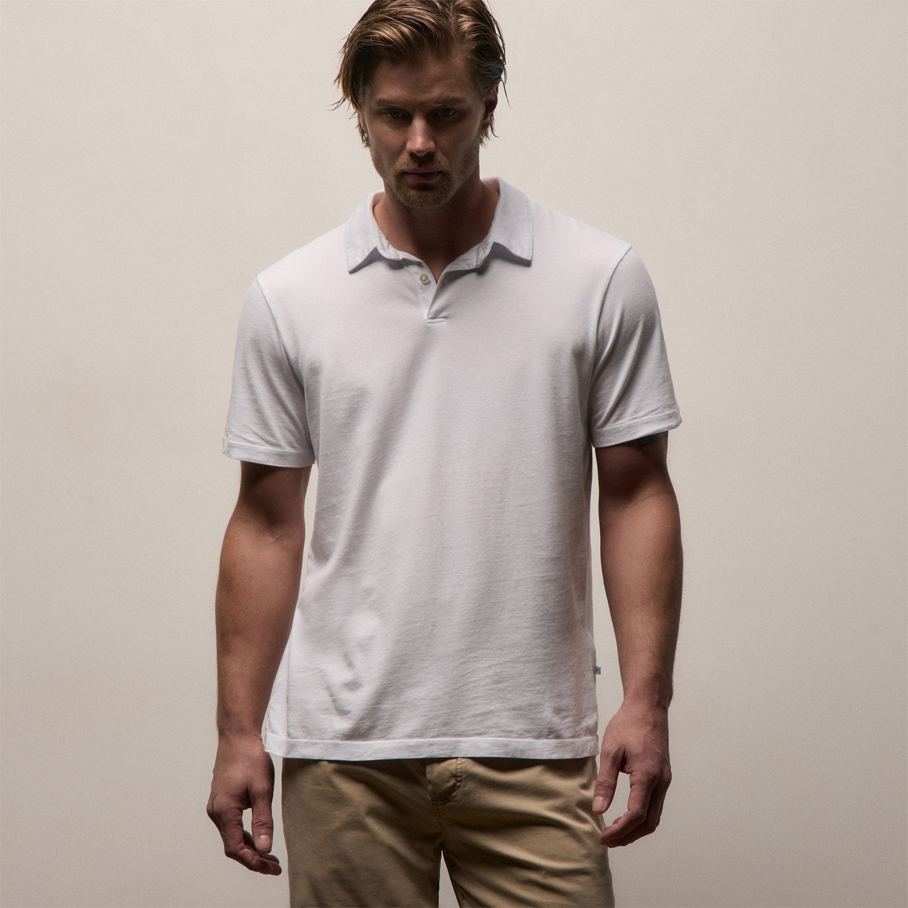Sueded Jersey Polo in White | James Perse Los Angeles