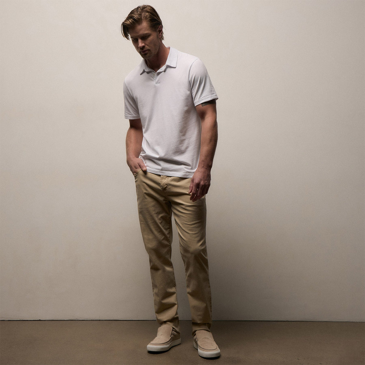 Sueded Jersey Polo in White | James Perse Los Angeles