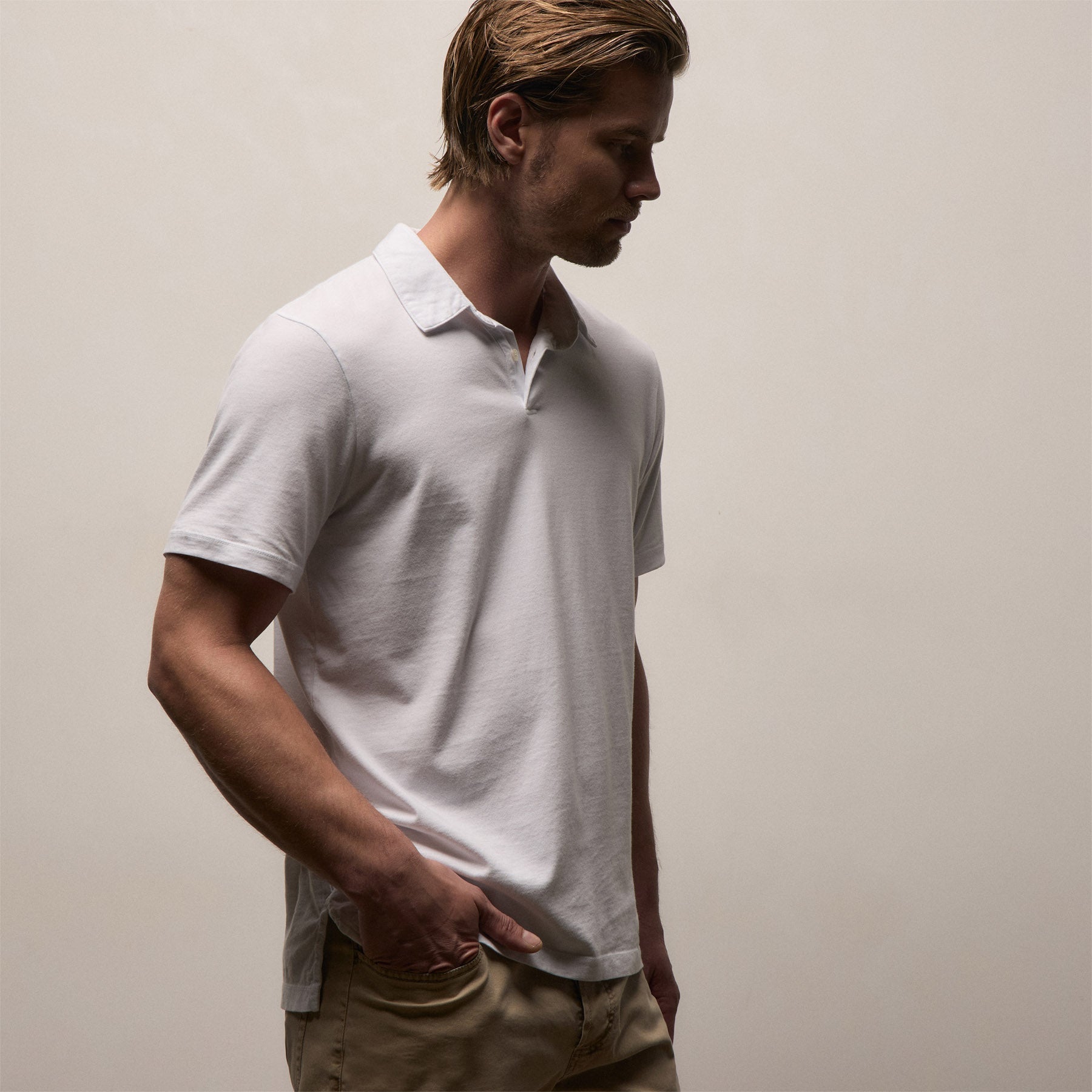 Sueded Jersey Polo in White | James Perse Los Angeles