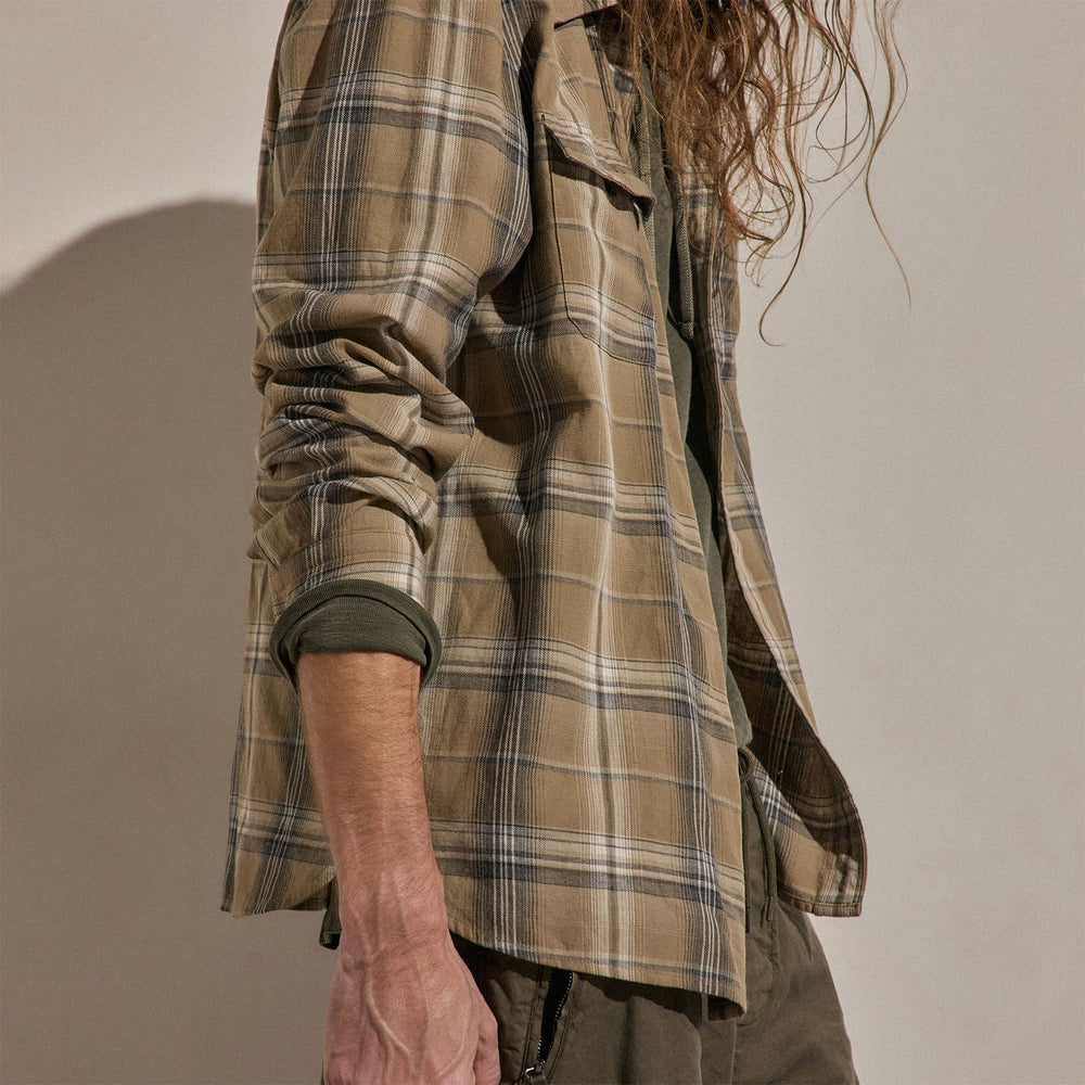 Plaid Cotton Shirt in Tan/Black Plaid | James Perse Los Angeles