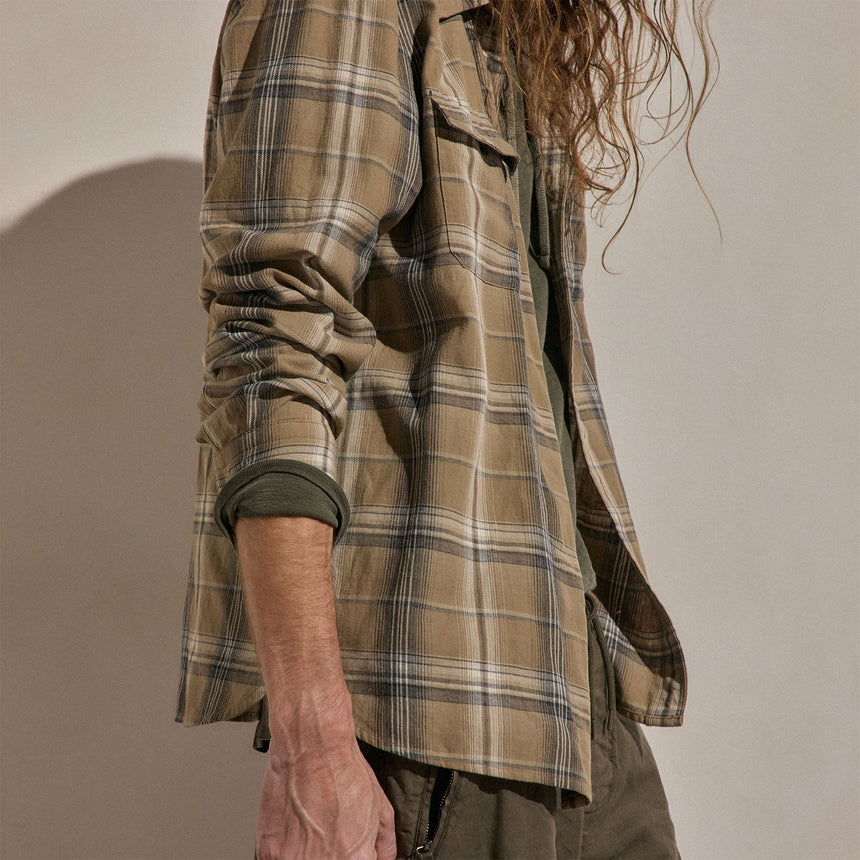 Plaid Cotton Shirt in Tan/Black Plaid | James Perse Los Angeles
