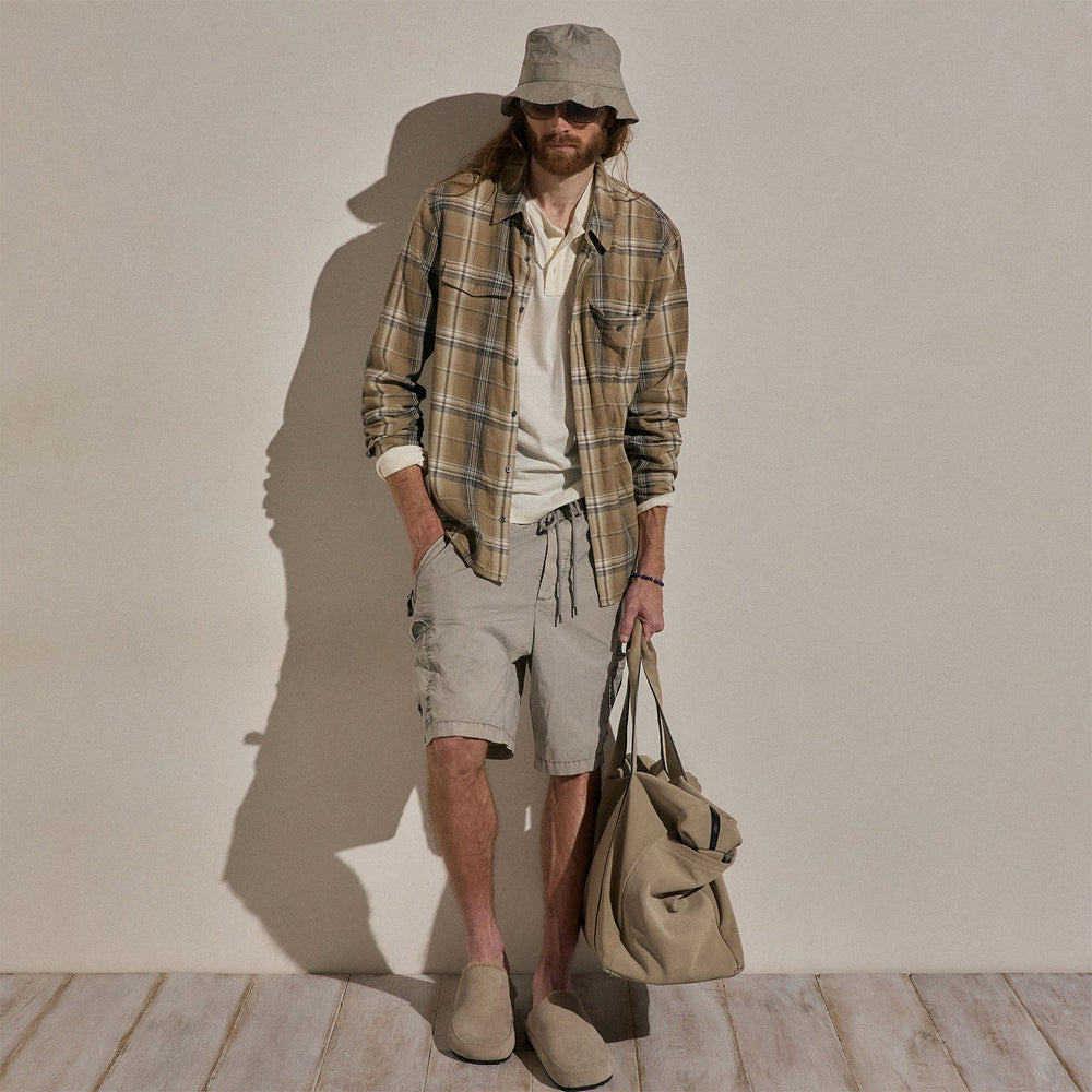 Plaid Cotton Shirt in Tan/Black Plaid | James Perse Los Angeles