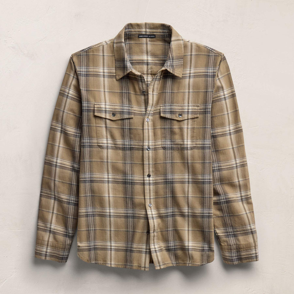 Plaid Cotton Shirt in Tan/Black Plaid | James Perse Los Angeles