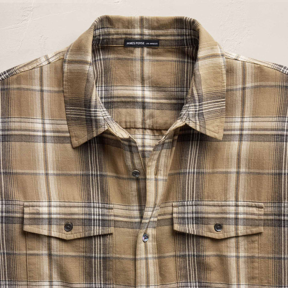 Plaid Cotton Shirt in Tan/Black Plaid | James Perse Los Angeles
