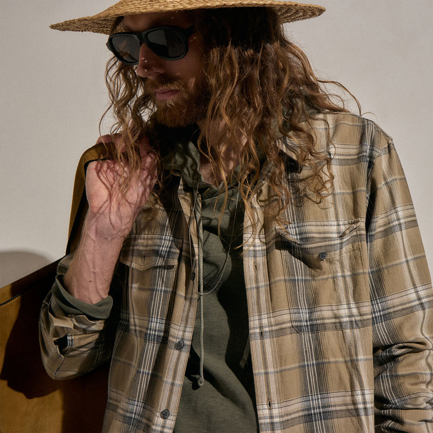 Plaid Cotton Shirt in Tan/Black Plaid | James Perse Los Angeles