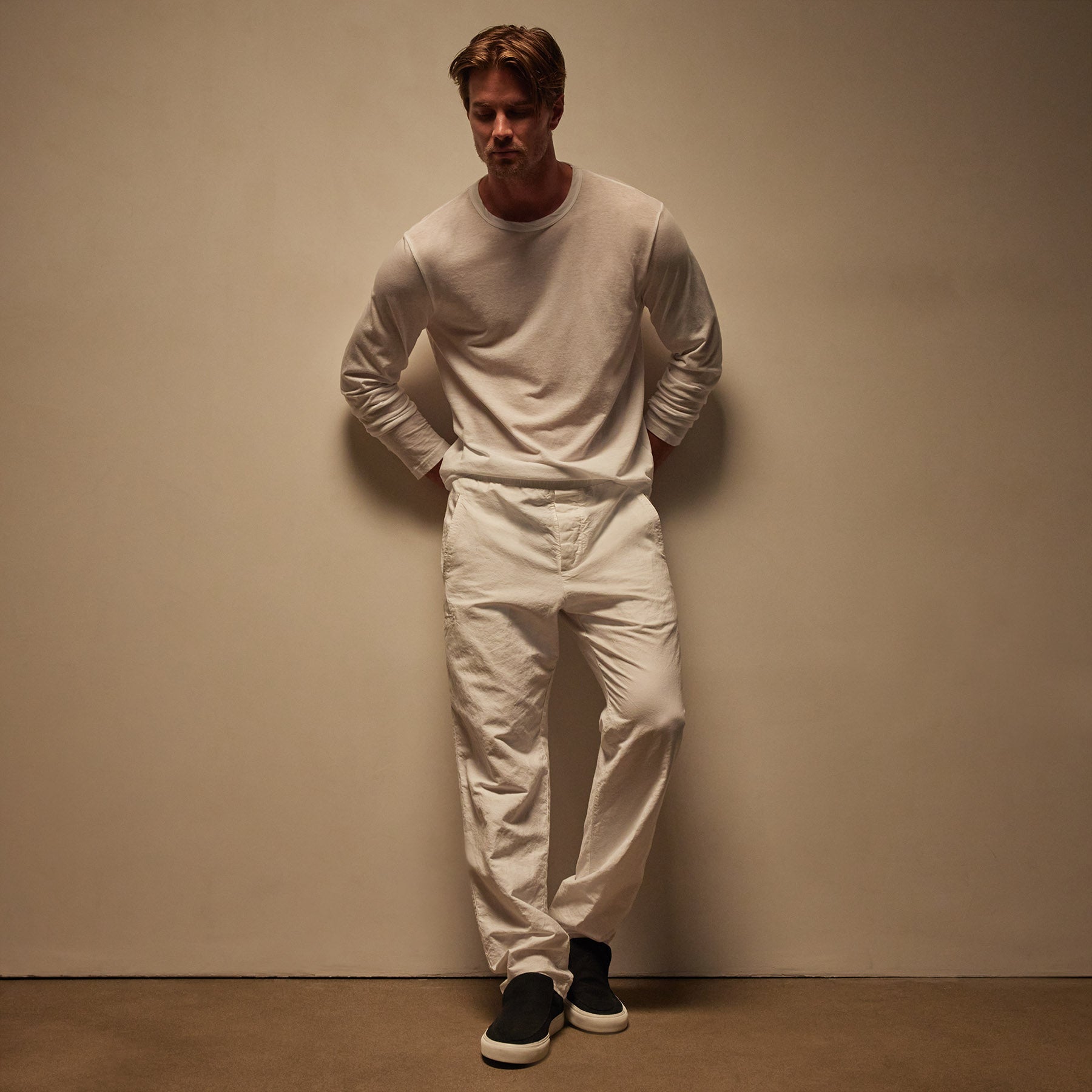 Textured Relaxed Pant in White | James Perse Los Angeles