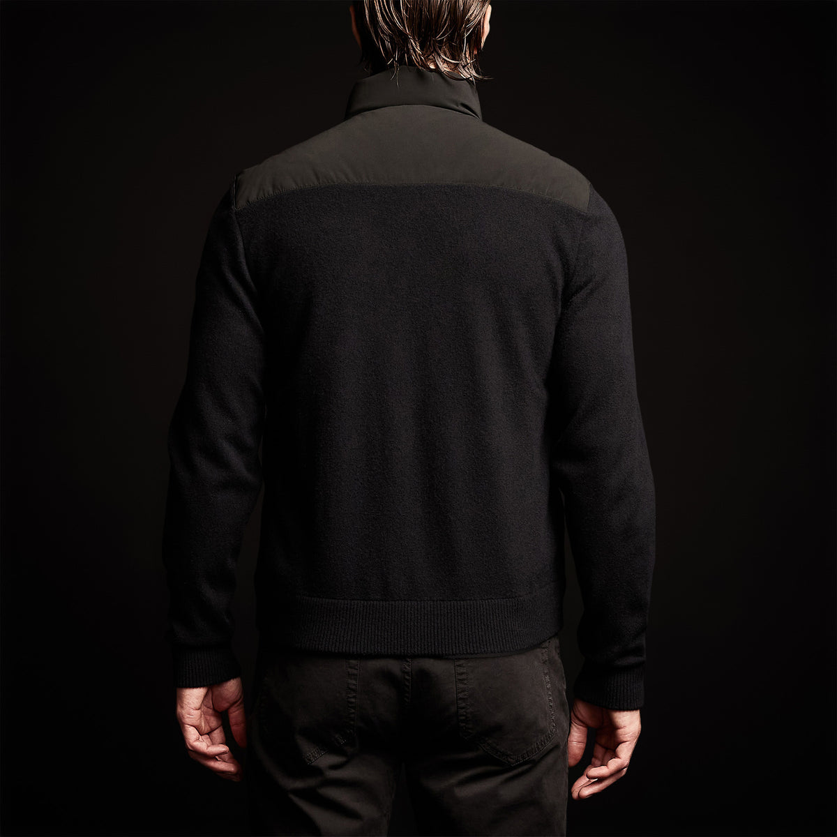 Luxury Down Front Zip Sweater in Black | James Perse Los Angeles