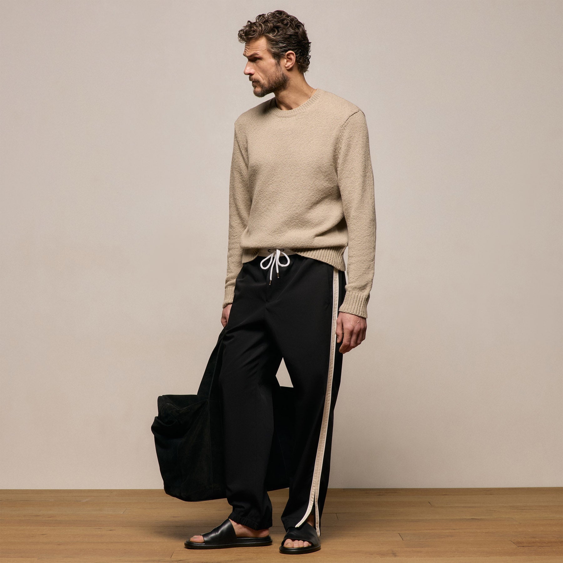 Elevated Cotton Twill Track Pant in Black/Latte/White | James Perse Los Angeles