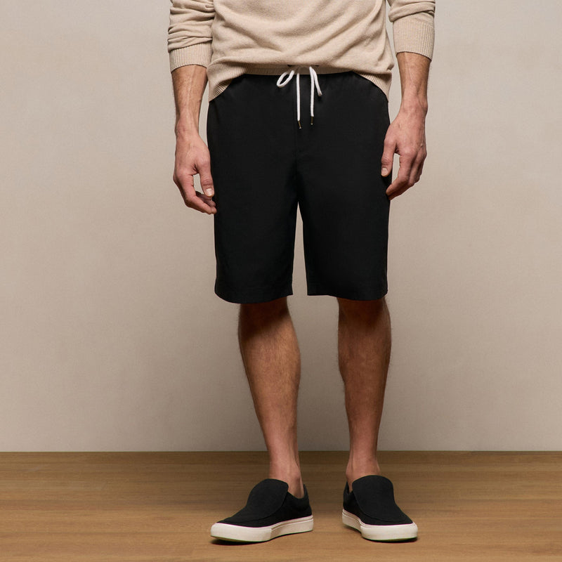Elevated Cotton Twill Track Short in Black/Latte/White | James Perse Los Angeles