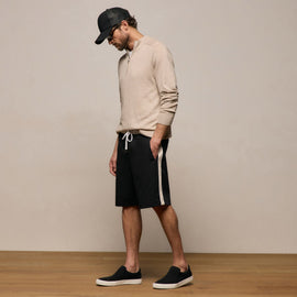 Elevated Cotton Twill Track Short in Black/Latte/White | James Perse Los Angeles