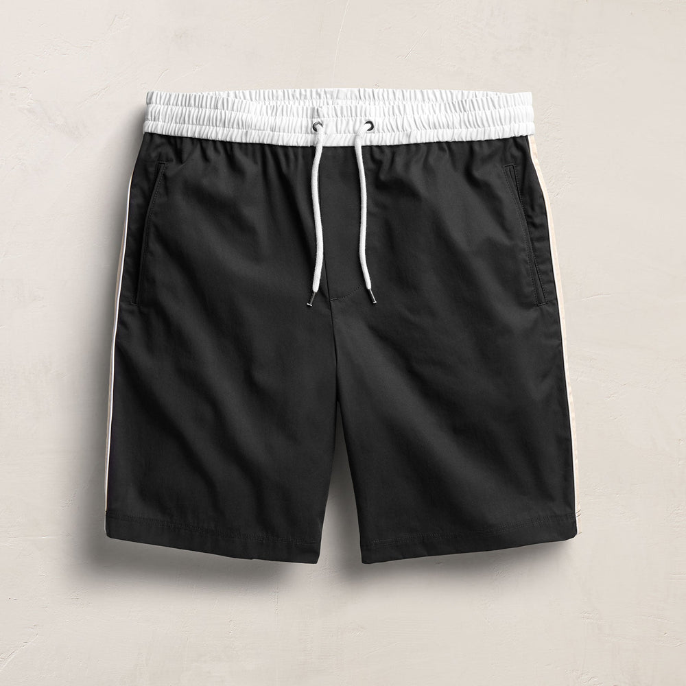 Elevated Cotton Twill Track Short in Black/Latte/White | James Perse Los Angeles