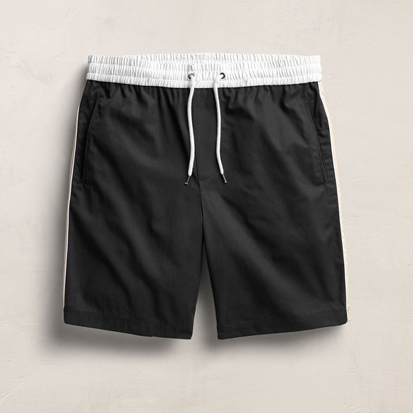 Elevated Cotton Twill Track Short in Black/Latte/White | James Perse Los Angeles