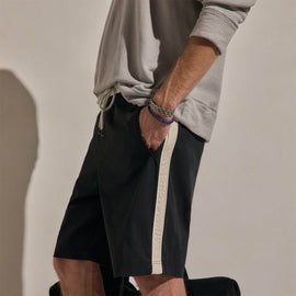 Elevated Cotton Twill Track Short in Black/Latte/White | James Perse Los Angeles