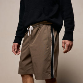Elevated Cotton Twill Track Short in Light Olive/Black/White | James Perse Los Angeles