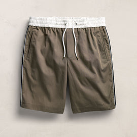 Elevated Cotton Twill Track Short in Light Olive/Black/White | James Perse Los Angeles