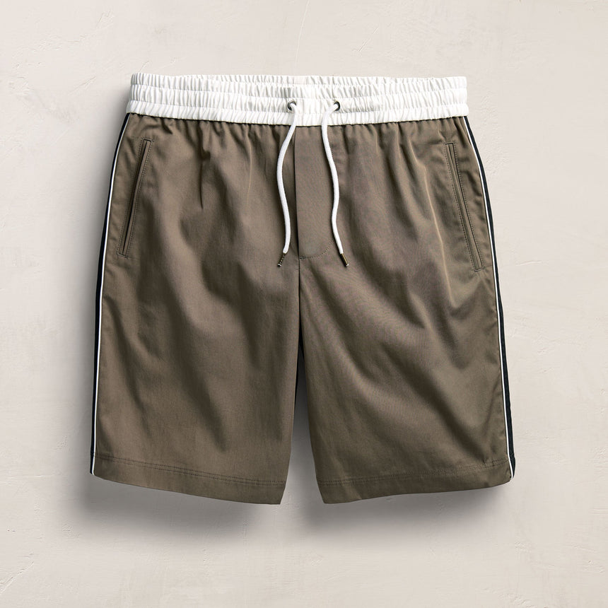 Elevated Cotton Twill Track Short in Light Olive/Black/White | James Perse Los Angeles