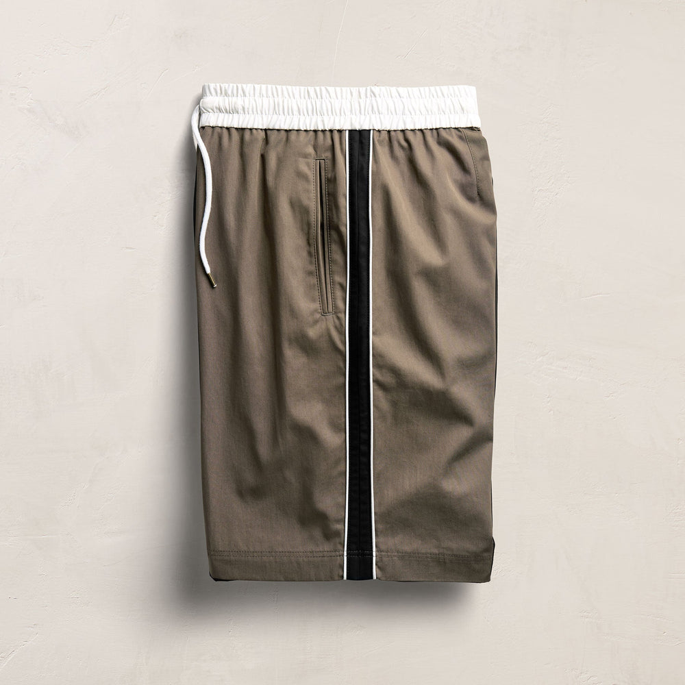 Elevated Cotton Twill Track Short in Light Olive/Black/White | James Perse Los Angeles
