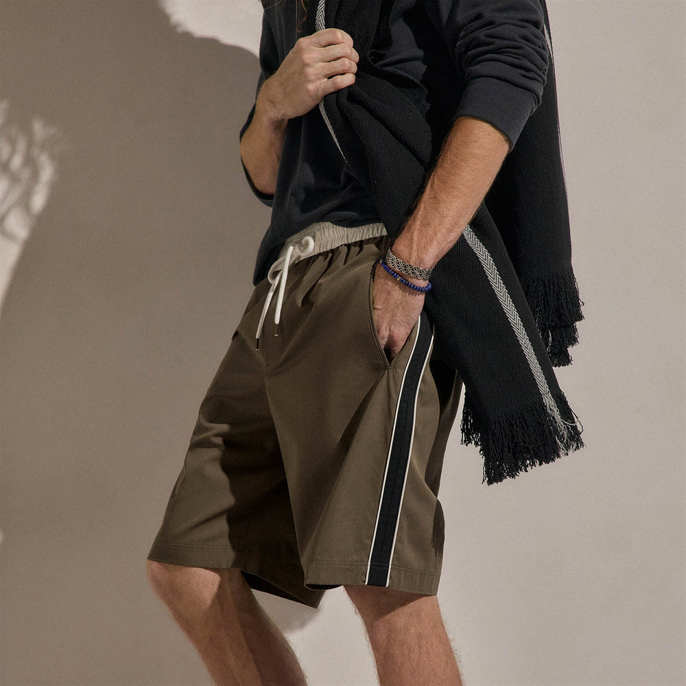 Elevated Cotton Twill Track Short in Light Olive/Black/White | James Perse Los Angeles