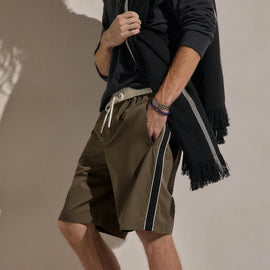 Elevated Cotton Twill Track Short in Light Olive/Black/White | James Perse Los Angeles