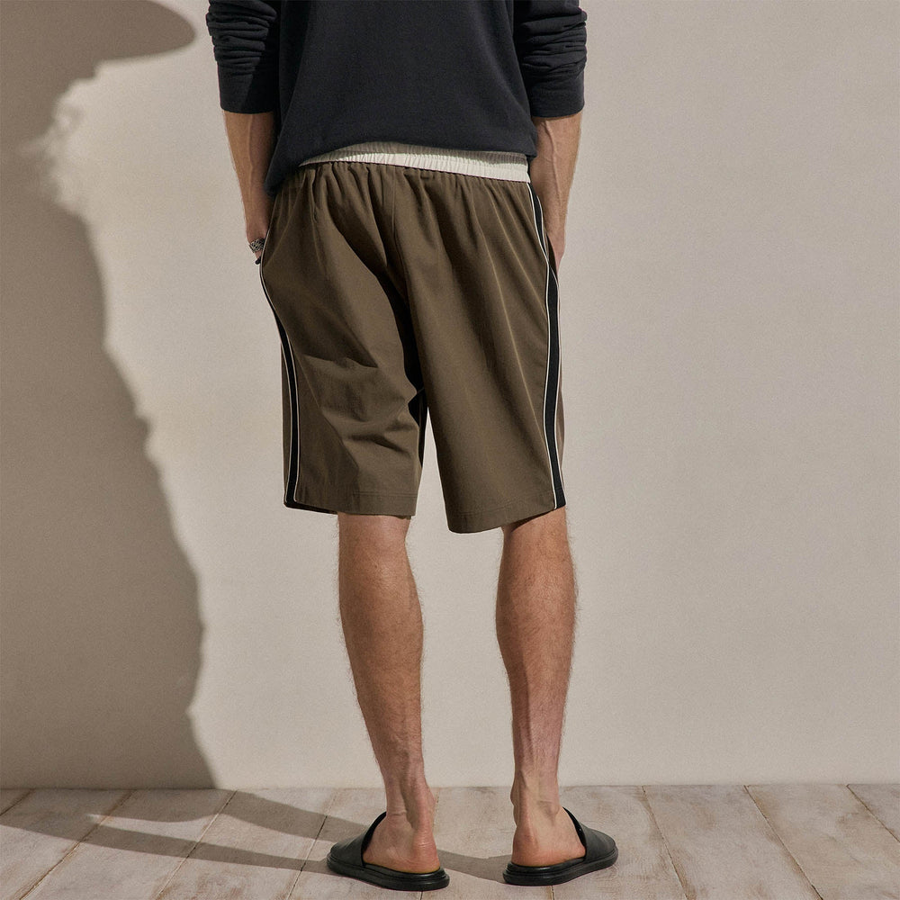 Elevated Cotton Twill Track Short in Light Olive/Black/White | James Perse Los Angeles