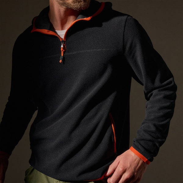 Tech Waffle Performance Hoodie  in Black/Orange | James Perse Los Angeles