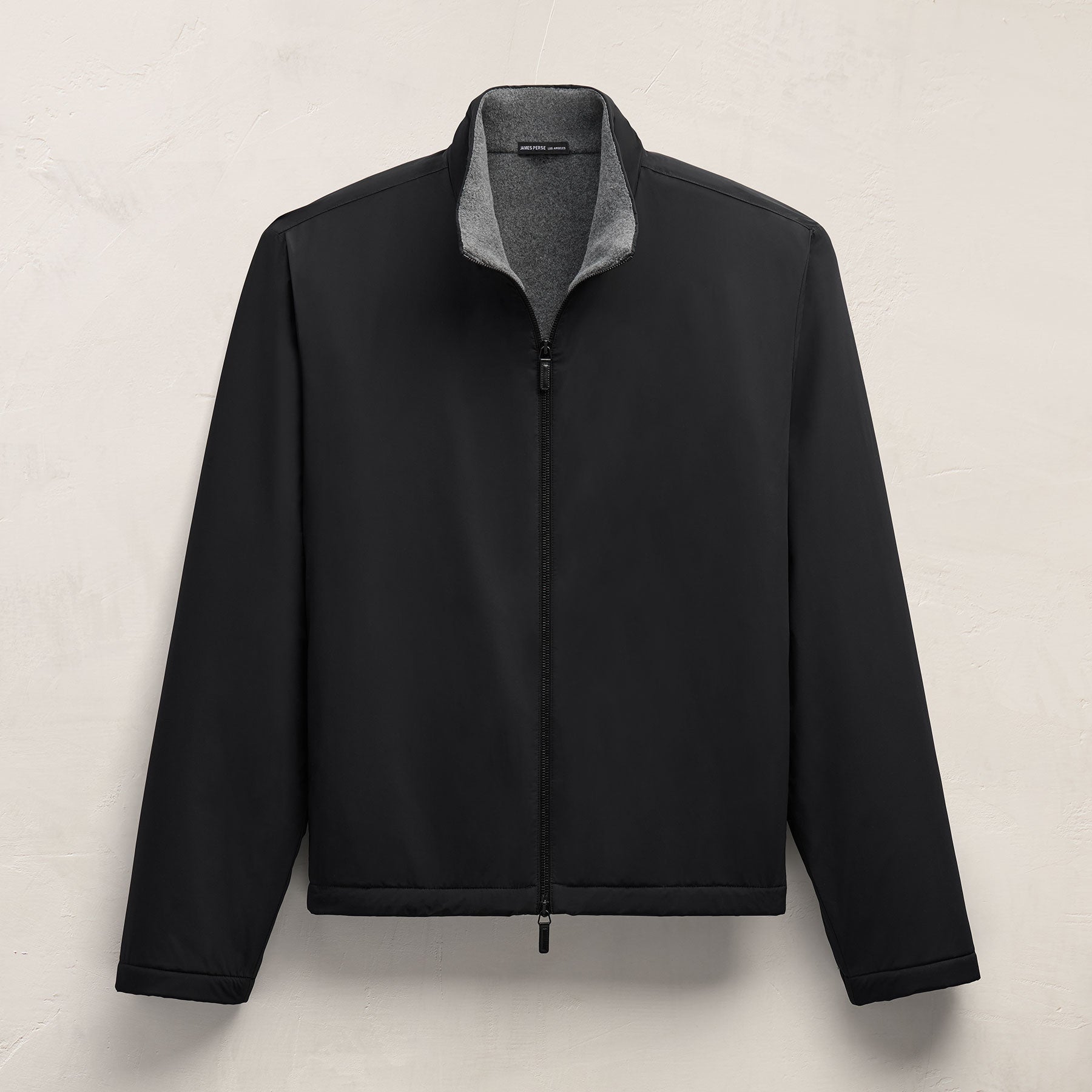 Suede Front Zip Up Sweater - Black | James Perse Los Angeles