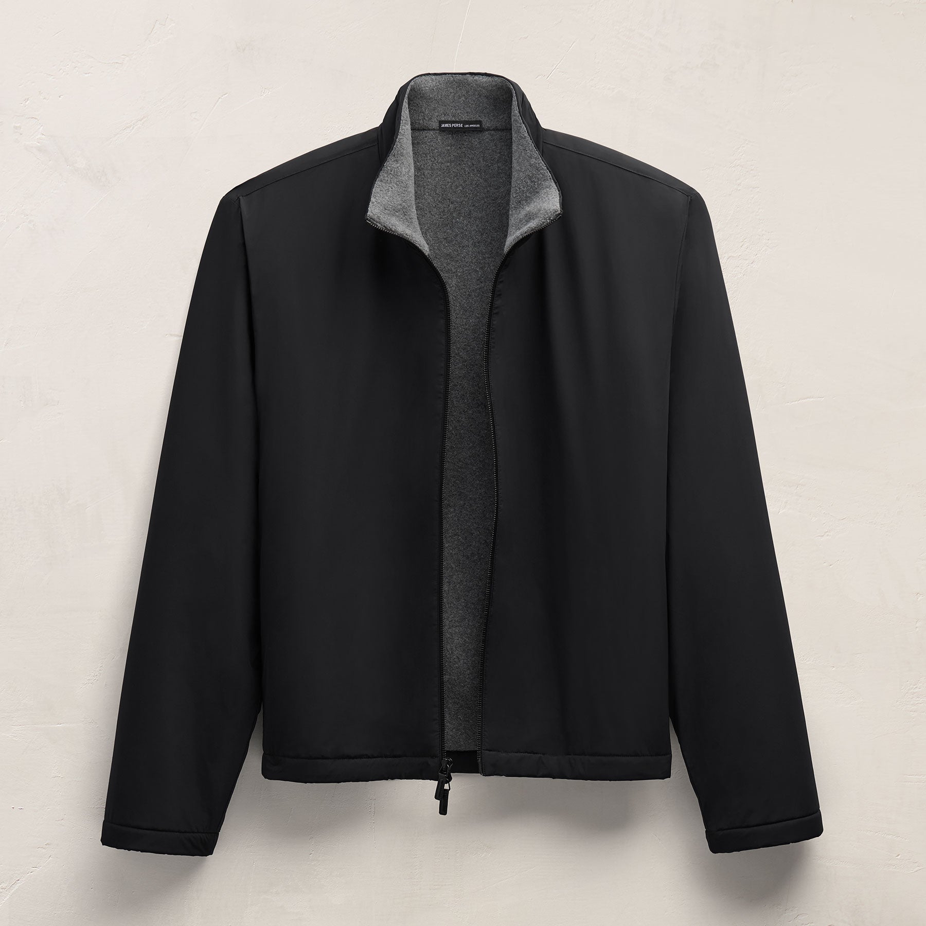Suede Front Zip Up Sweater - Black | James Perse Los Angeles