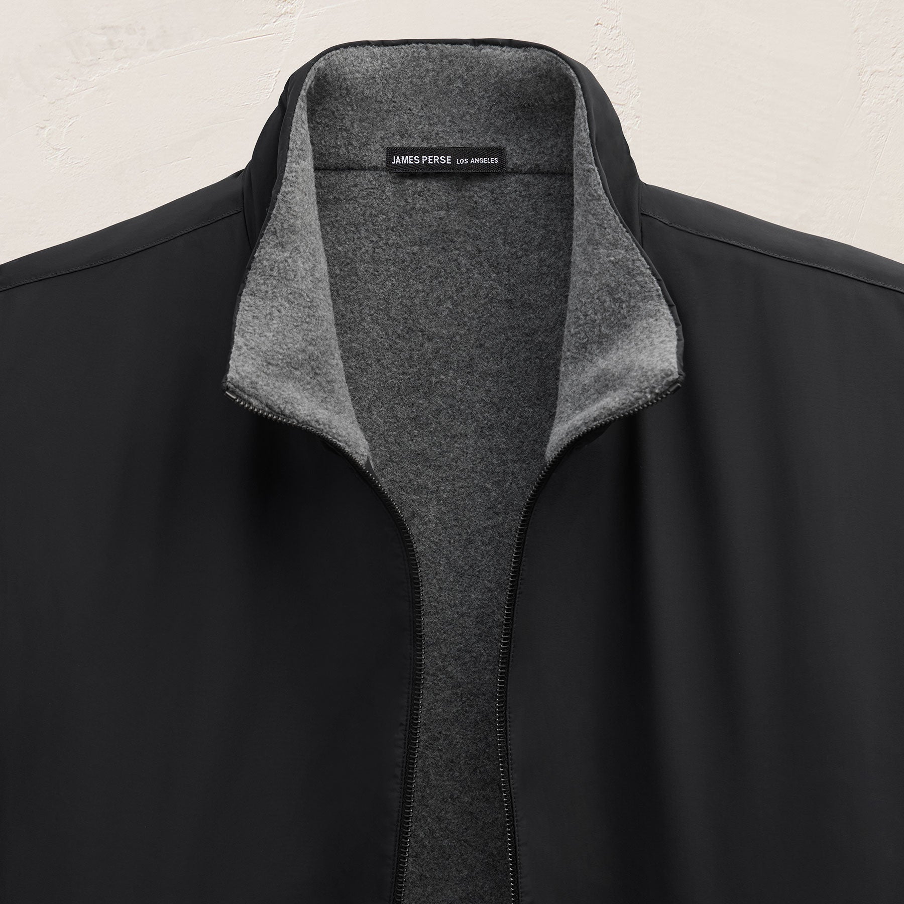 Suede Front Zip Up Sweater - Black | James Perse Los Angeles