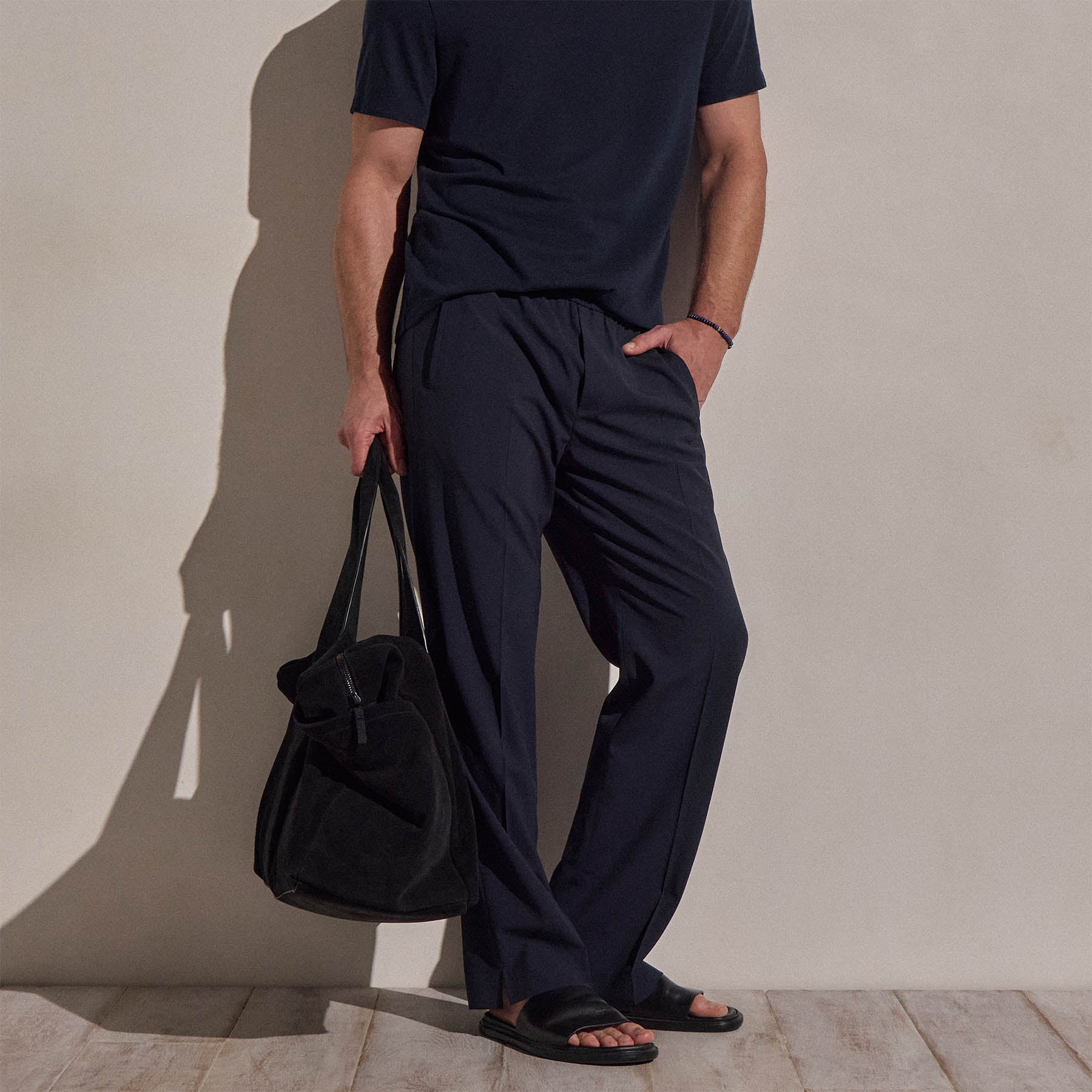Lighweight Wool Pull On Trouser in Blue Noir | James Perse Los Angeles
