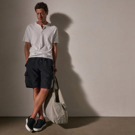 Textured Linen Flight Short in Black | James Perse Los Angeles
