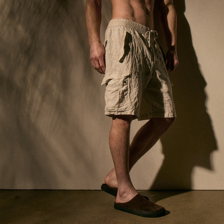 Textured Linen Flight Short in Salt Pigment | James Perse Los Angeles