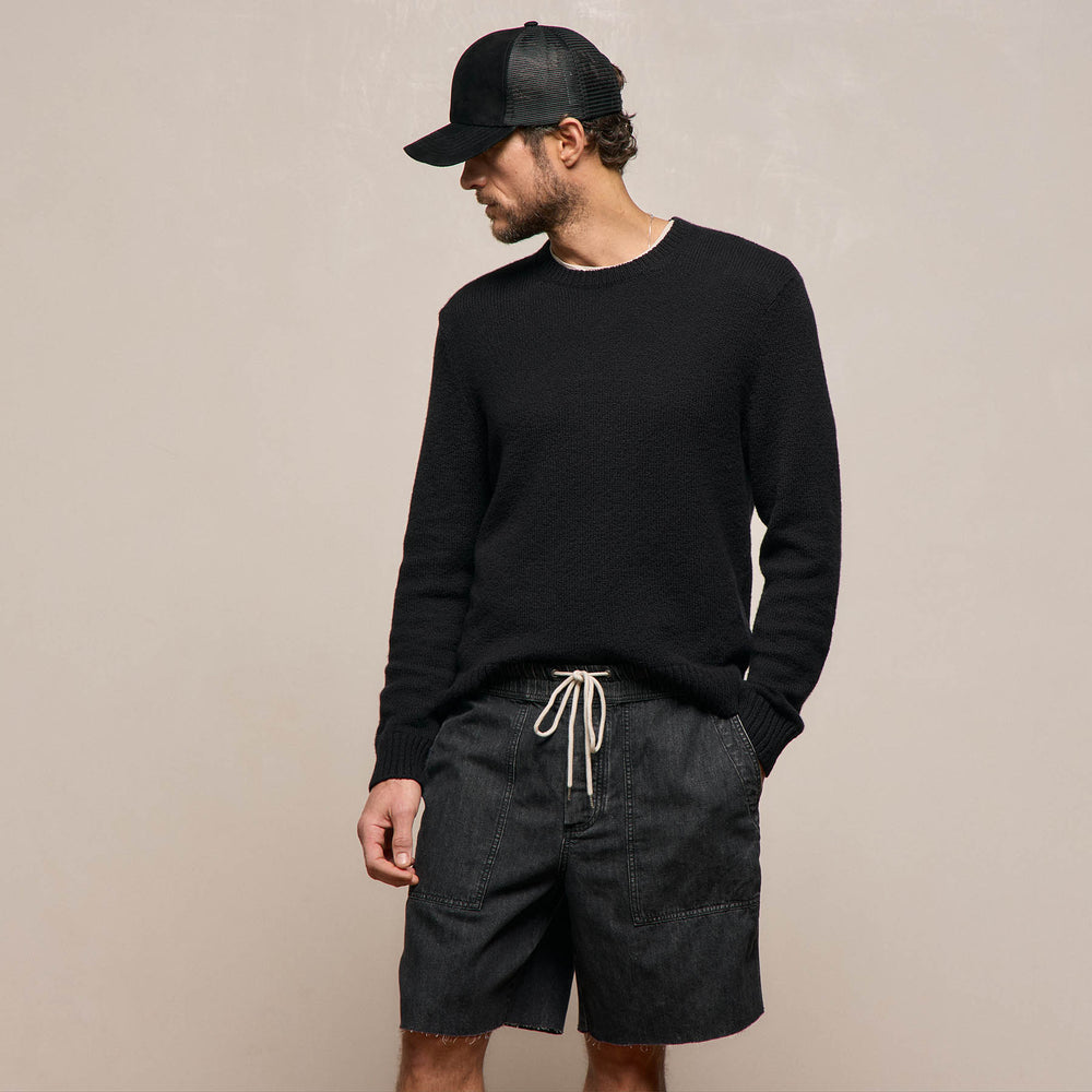 Stretch Cotton Crew Sweater in Black | James Perse Los Angeles