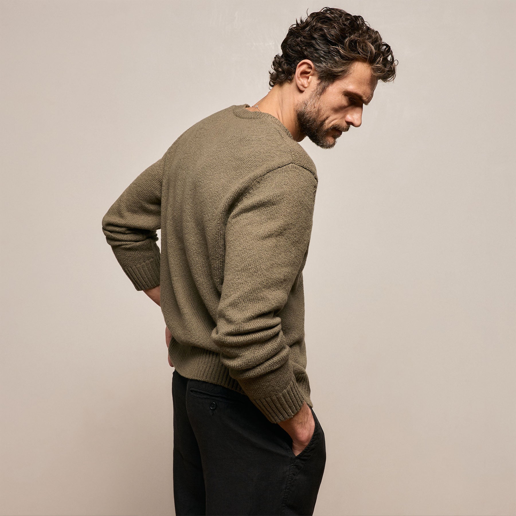 Stretch Cotton Crew Sweater in Light Olive | James Perse Los Angeles