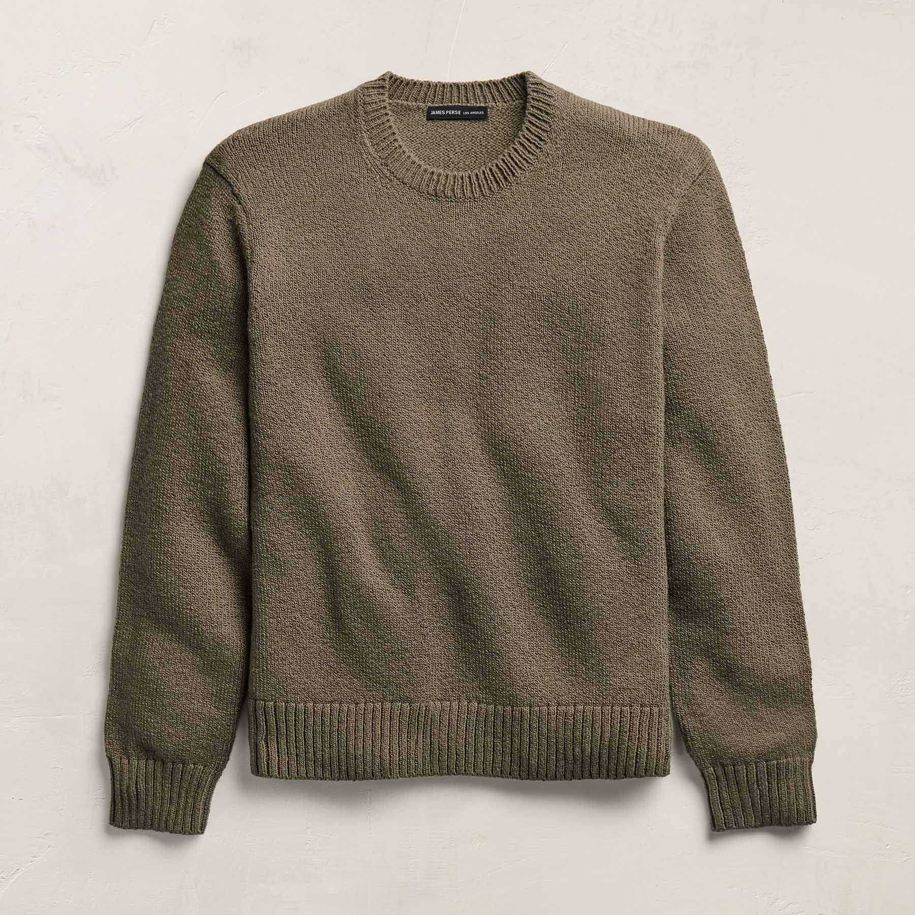 Stretch Cotton Crew Sweater In Light Olive | James Perse Los Angeles