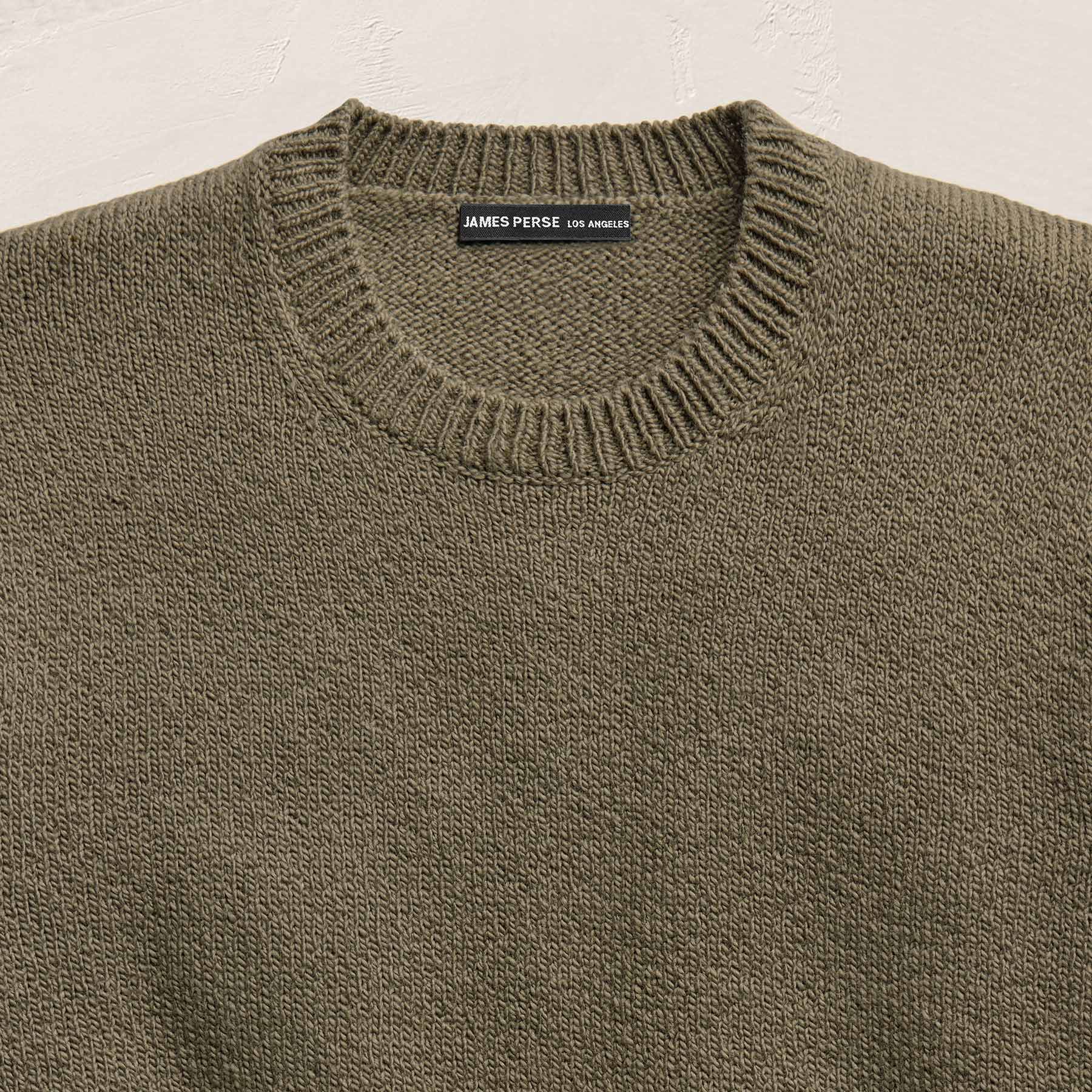 Stretch Cotton Crew Sweater in Light Olive | James Perse Los Angeles