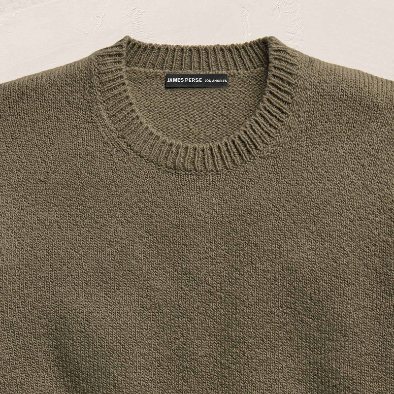 Stretch Cotton Crew Sweater in Light Olive | James Perse Los Angeles