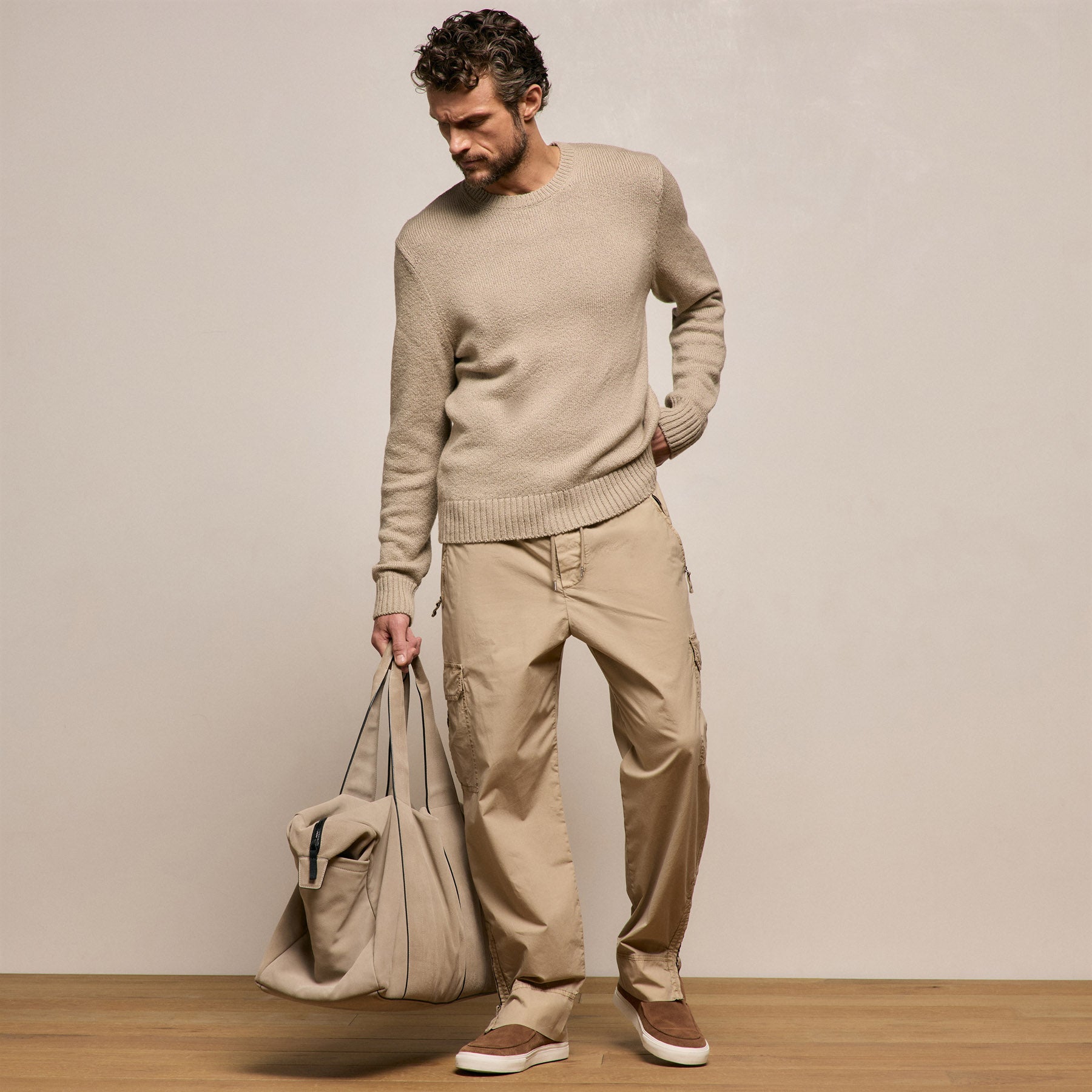 Stretch Cotton Crew Sweater in Taupe | James Perse Los Angeles