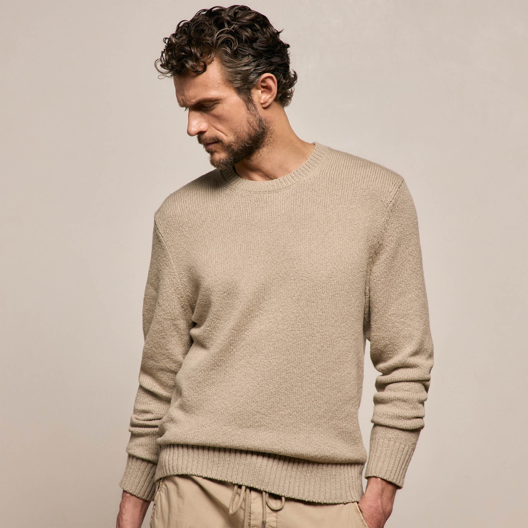 Stretch Cotton Crew Sweater in Taupe | James Perse Los Angeles