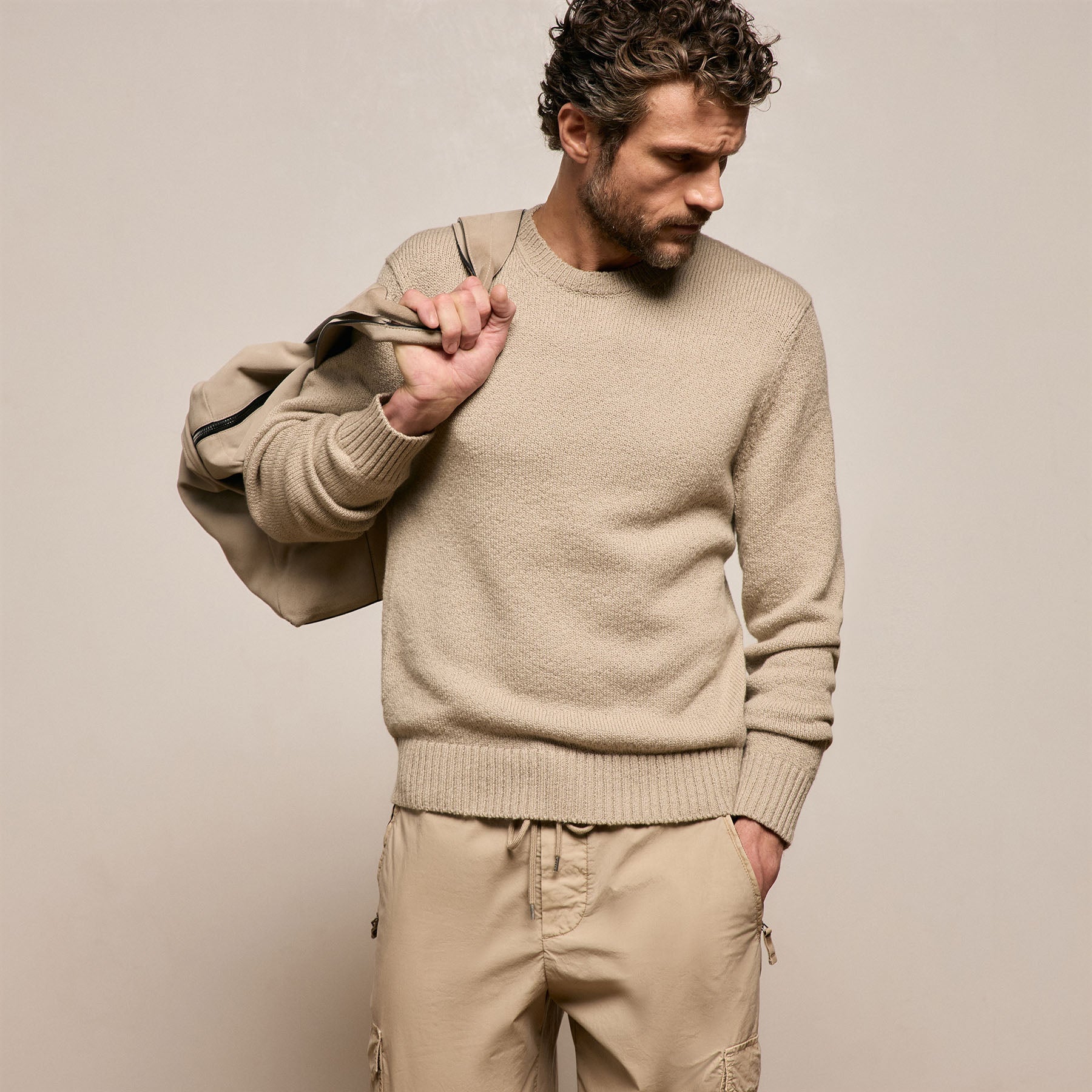 Stretch Cotton Crew Sweater in Taupe | James Perse Los Angeles