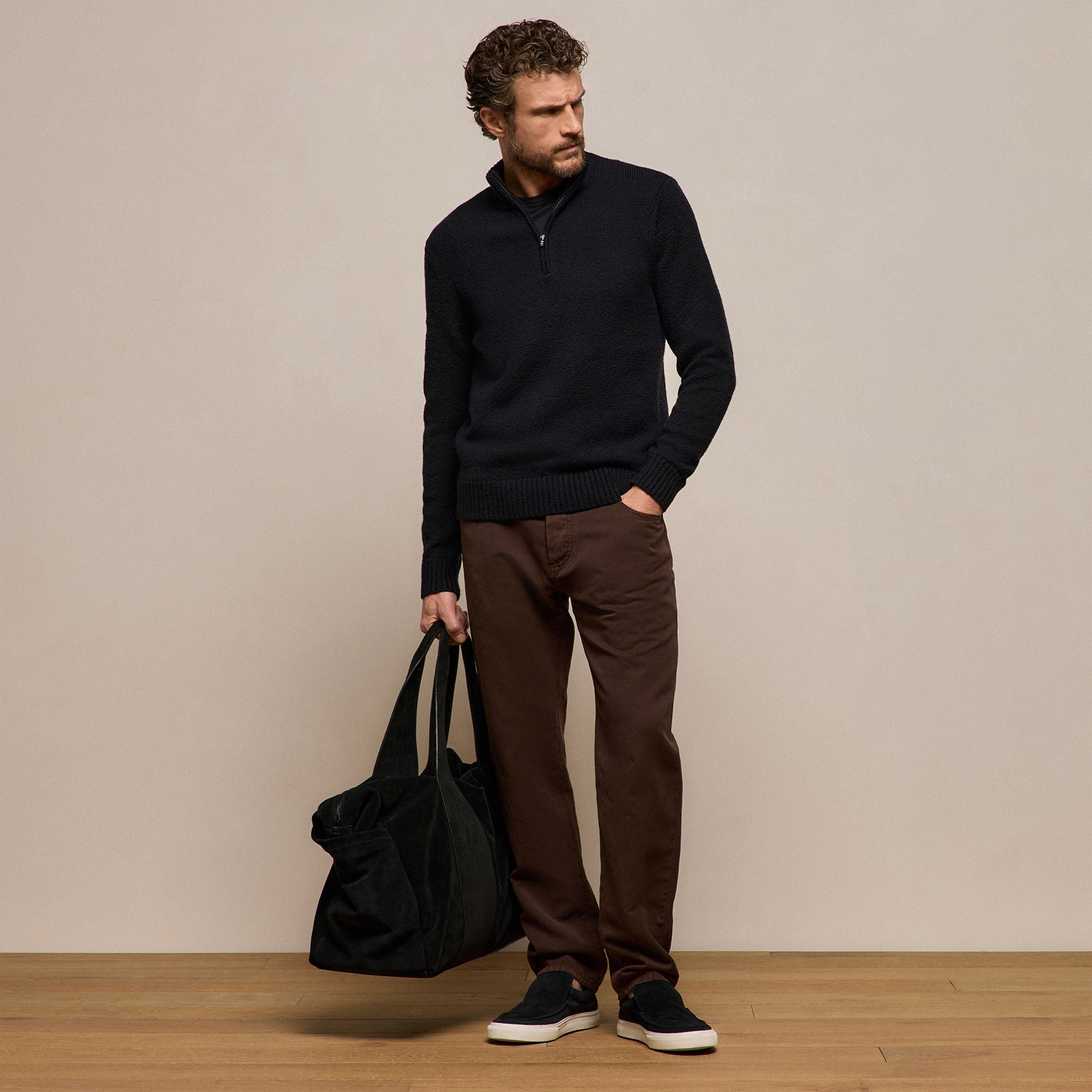 Stretch Cotton Knit Pullover in Black | James Perse Los Angeles