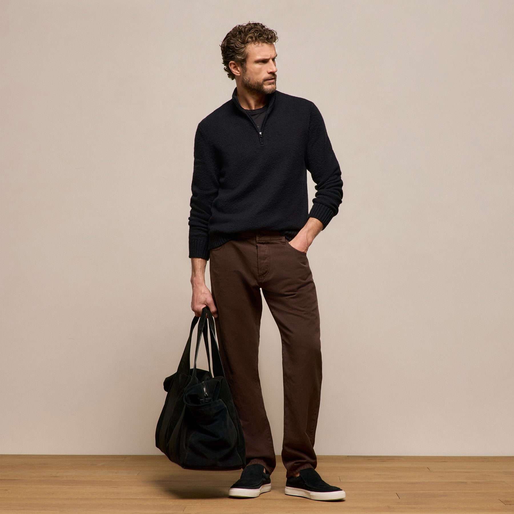 Stretch Cotton Knit Pullover in Black | James Perse Los Angeles