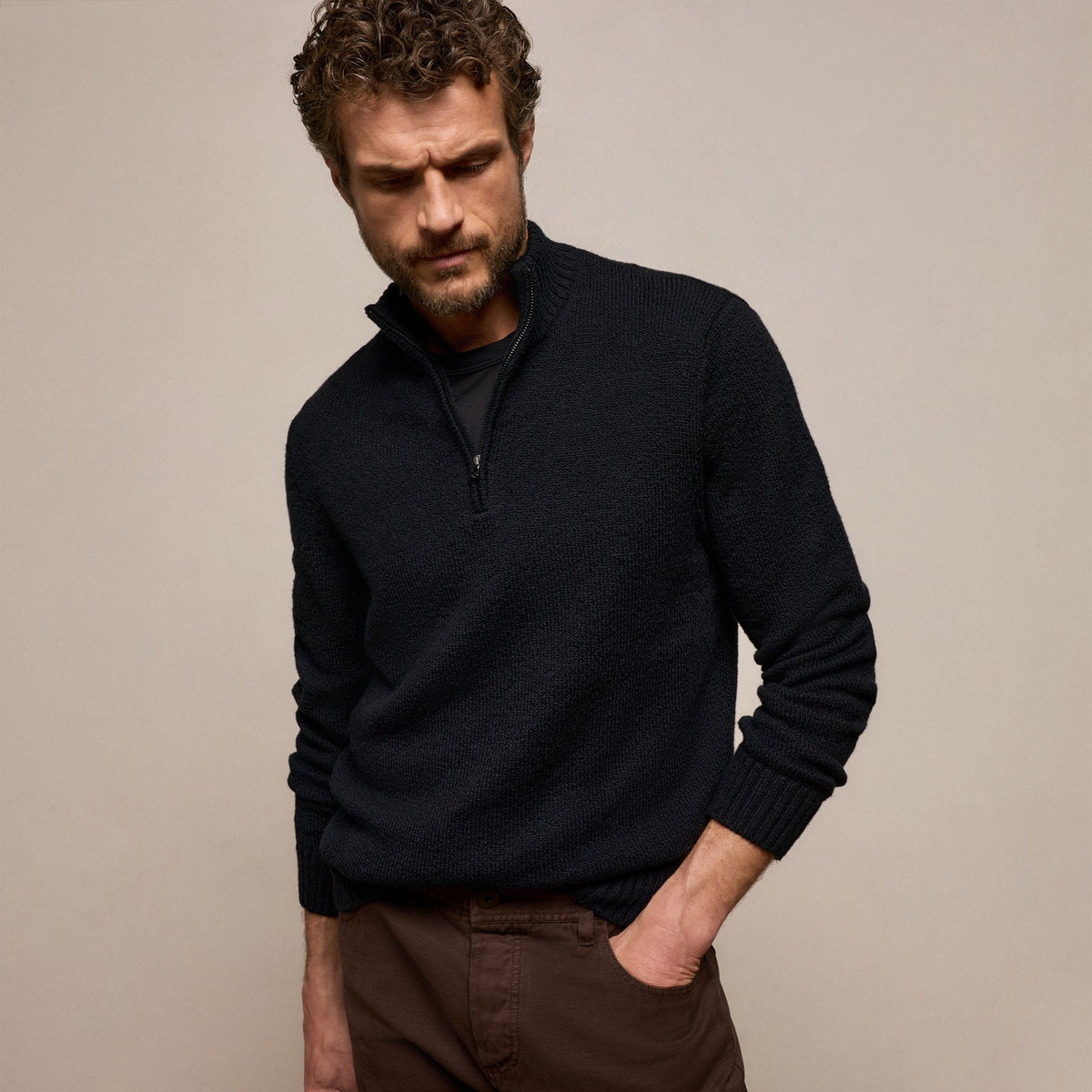 Stretch Cotton Knit Pullover in Black | James Perse Los Angeles