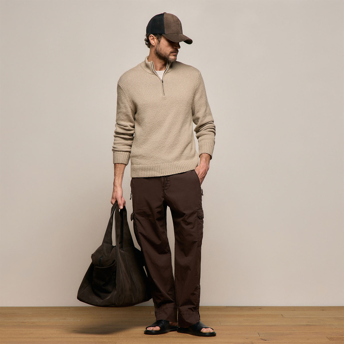 Stretch Cotton Knit Pullover in Taupe | James Perse Los Angeles