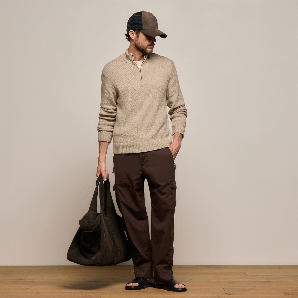 Stretch Cotton Knit Pullover in Taupe | James Perse Los Angeles