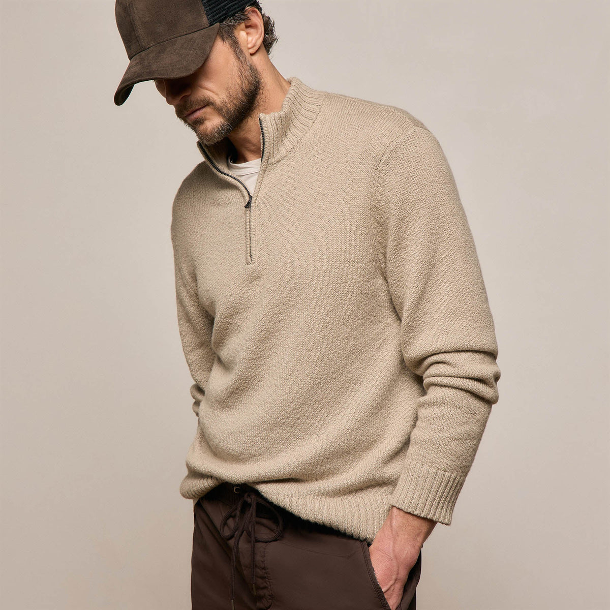 Stretch Cotton Knit Pullover in Taupe | James Perse Los Angeles