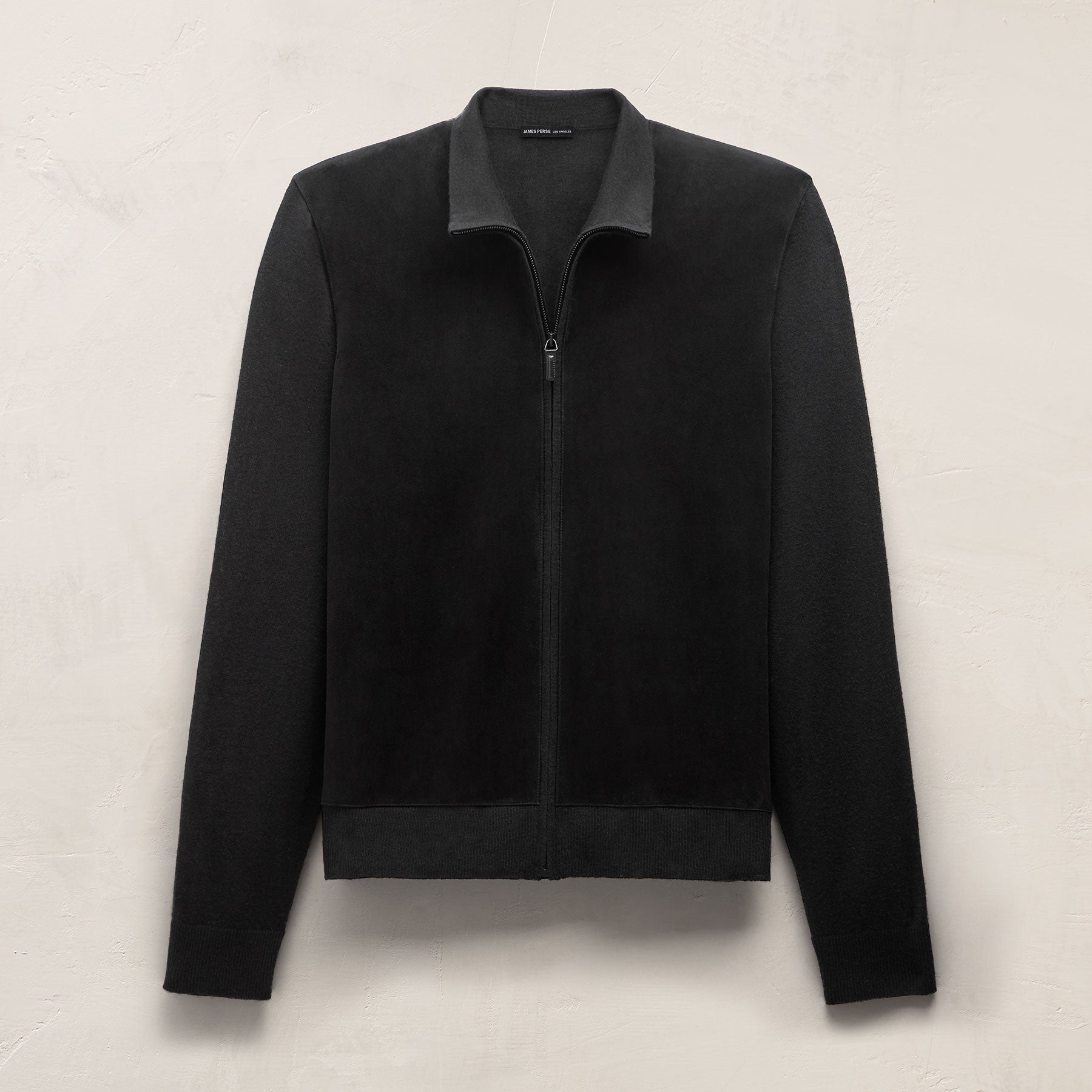Ultrafine Cashmere Suede Front Zip Cardigan in Black | James Perse Los Angeles
